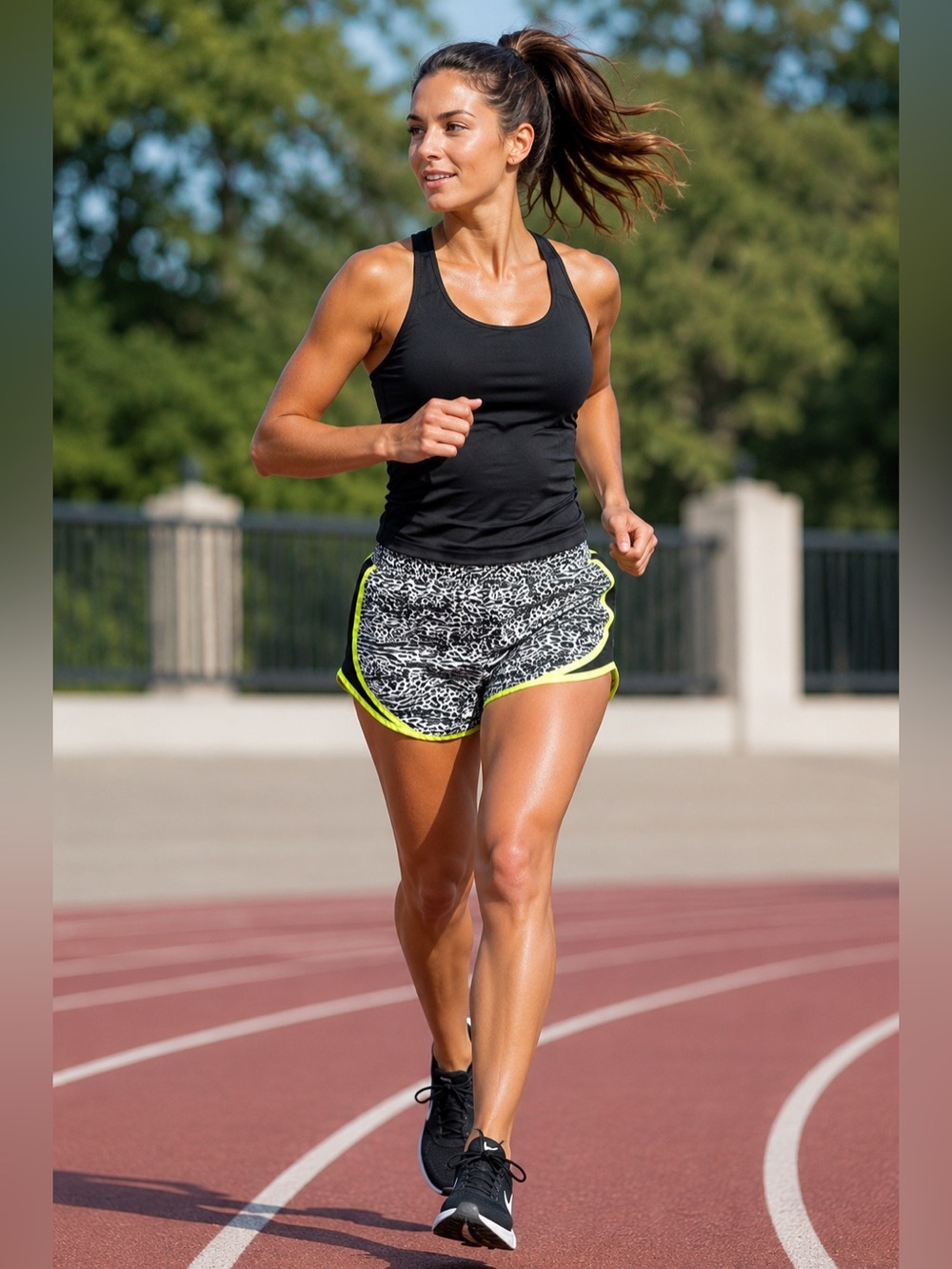 Nike Dri-FIT Tempo Running Shorts Women's Small Black White Animal Print Neon